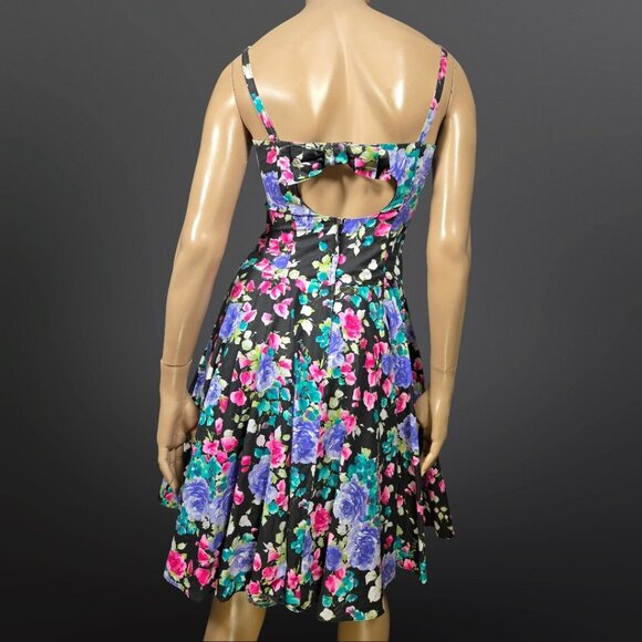 Vintage 80 Dark Floral Swing Dress With Bolero Jacket Size S Romantic Feminine - Picture 2 of 10